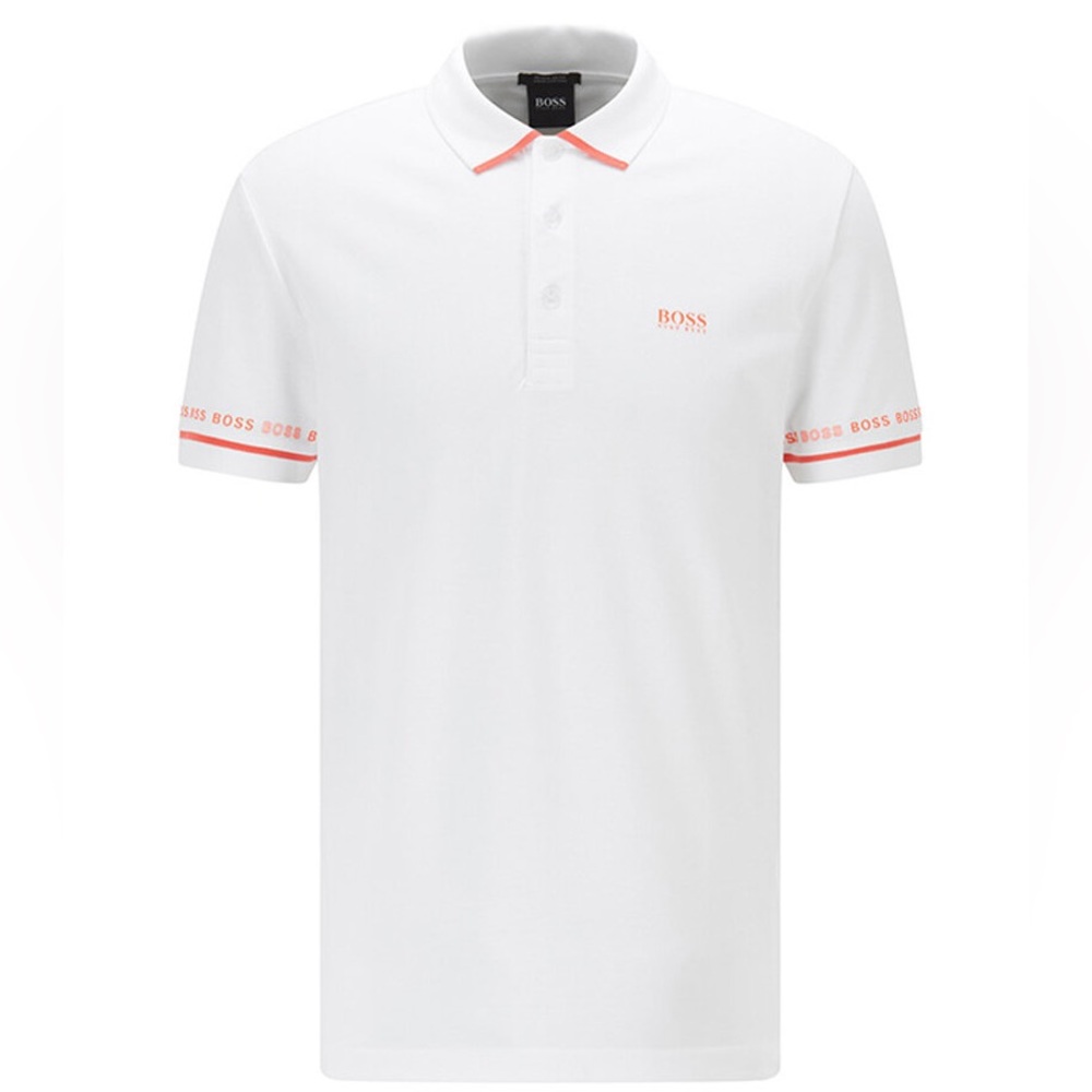 BOSS - White and Orange Polo Shirt for Men in Size L - Picture 1 of 10